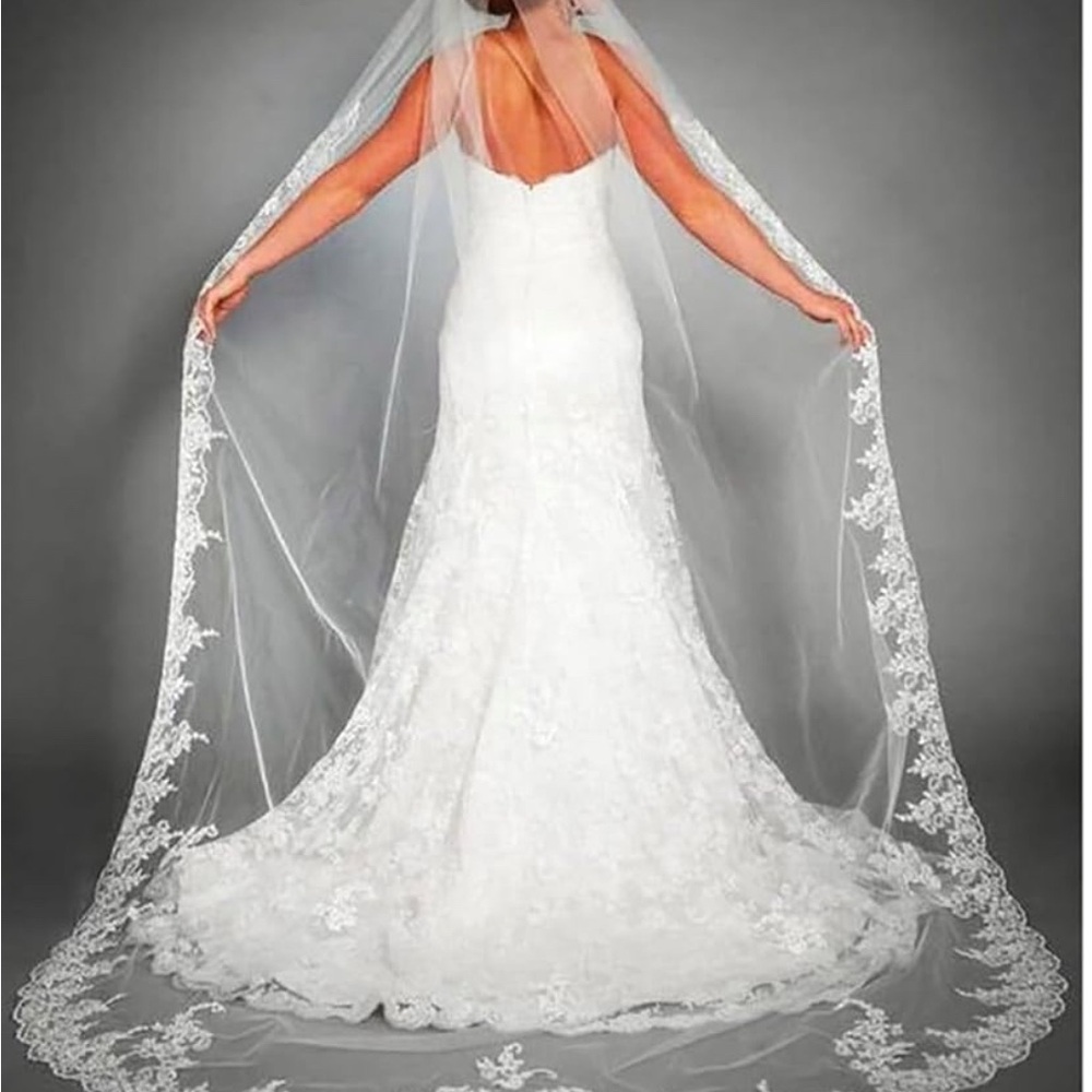 Lace Veils Long Cathedral Veil Soft Tulle Bridal Veils with Comb 118" (White)